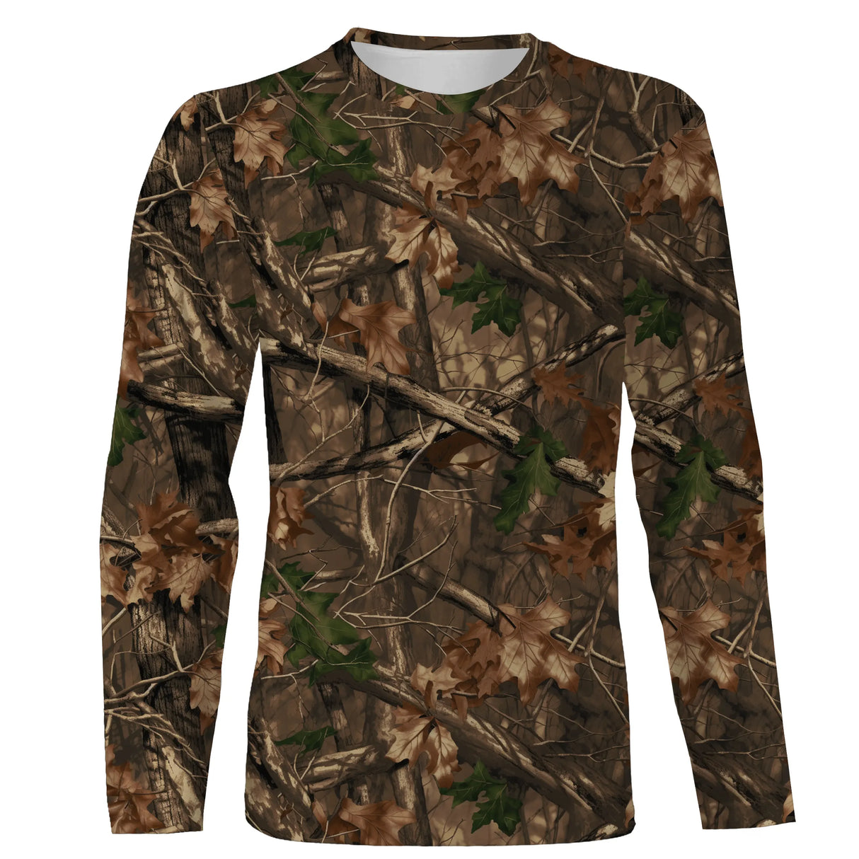 T-shirt all-over camouflage forêt feuillage brun et vert coupe unisexe chasse pêche