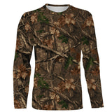 T-shirt all-over camouflage forêt feuillage brun et vert coupe unisexe chasse pêche