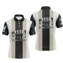 Polo de golf personnalisé homme rayures verticales noir et sable beige avec frise EVOLUTION silhouettes golfeur