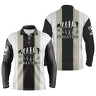 Polo de golf manches longues unisexe rayures noir et sable frise EVOLUTION pour parcours frais
