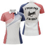 Polo golf drapeau Suisse vue de face, design blanc et rouge avec croix helvétiques, coupe homme et femme personnalisable