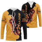 Maillot cyclisme jaune et noir all-over homme avec cyclistes en course de vitesse, prénom personnalisé