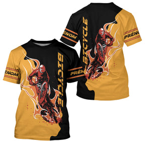 Maillot cyclisme jaune et noir all-over homme avec cyclistes en course de vitesse, prénom personnalisé