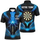 Polo fléchettes bleu et noir homme avec éclair foudre et fléchette Thunder Strike, prénom et équipe personnalisés