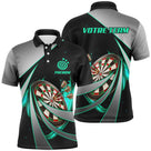 Polo fléchettes noir et turquoise homme avec cibles et étoiles Galactic Master futuriste, prénom et équipe personnalisés