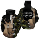 Sweat à capuche chasse cerf camouflage forêt noir, marquage prénom et texte pour chasseur grande faune
