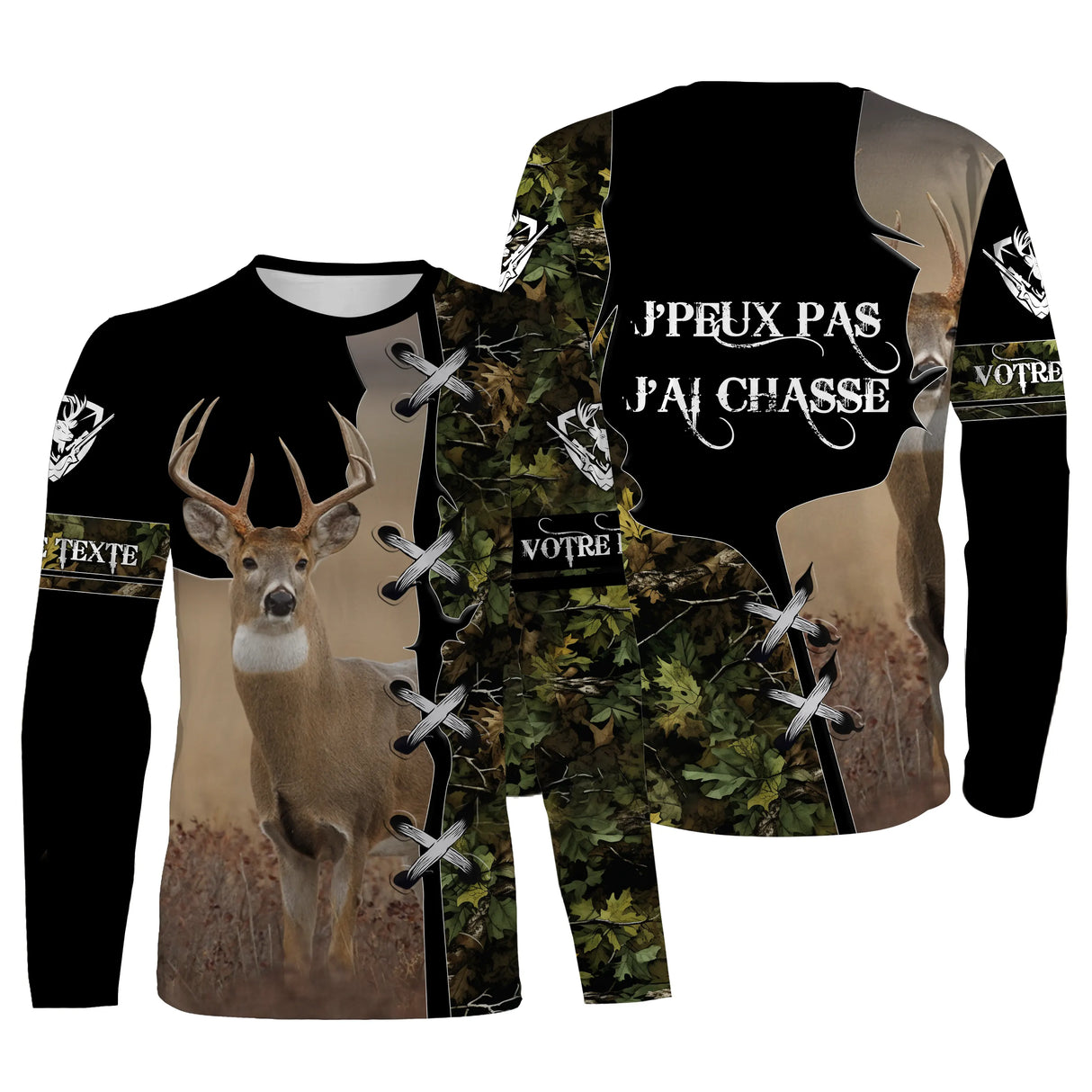 Camouflage Chasse Au Cerf Forêt Noir, J'peux Pas, J'ai Chasse - CT08112226 T-shirt All Over Manches Longues Unisexe