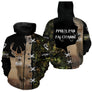 Sweat zippé chasse cerf camouflage forêt, tenue cynégétique avec prénom et texte personnalisés