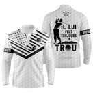 Polo manches longues golf unisexe noir et blanc drapeau stencil silhouette golfeur slogan vintage personnalisé