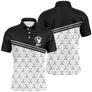 Polo golf noir et blanc homme avec motif clubs de golf répétés et écusson GOLF