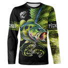 T-shirt manches longues pêche bar all-over peau écaillée verte motif perche-bar carnassier prénom personnalisé