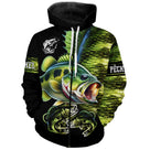 T-shirt pêche bar respirant all-over peau écaillée verte noir motif perche-bar carnassier pêcheur prénom personnalisé