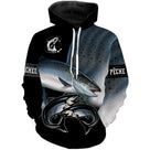 Sweat capuche pêche saumon all-over fond noir motif saumon métallisé pêcheur prénom personnalisé
