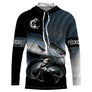 Hoodie pêche saumon all-over fond noir motif saumon argenté pleine remontée prénom personnalisé moucheur