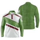 Polo manches longues golf unisexe blanc sac de clubs bordeaux inscription GOLF tissu technique respirant