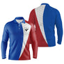 Polo manches longues golf unisexe drapeau France bleu blanc rouge médaillon coq tissu respirant
