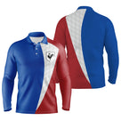 Polo manches longues golf unisexe drapeau France bleu blanc rouge médaillon coq tissu respirant