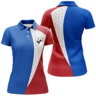 Polo golf femme drapeau France bleu blanc rouge tricolore médaillon coq insert balle de golf coupe cintrée