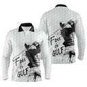 Polo manches longues golf unisexe blanc silhouette golfeur grunge noire slogan Fou de Golf tissu respirant