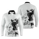 Polo manches longues golf unisexe blanc silhouette golfeur grunge noire slogan Fou de Golf tissu respirant
