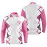 Polo manches longues golf unisexe blanc zigzag rose léopard col rose framboise tissu respirant