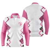 Polo manches longues golf unisexe blanc zigzag rose léopard col rose framboise tissu respirant
