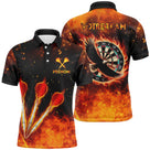 Polo fléchettes orange et noir homme all-over avec flammes et cibles Flammes Tournoi, prénom et équipe personnalisés