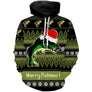 Sweat zippé Noël Fishmas jacquard poisson et bonnet, tenue festive humoristique de réveillon