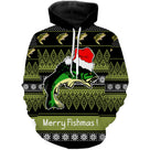 Sweat zippé Noël Fishmas jacquard poisson et bonnet, tenue festive humoristique de réveillon