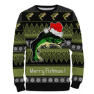 Sweat à capuche Noël Merry Fishmas, design ugly christmas sweater pour passionné halieutique