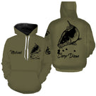 Sweat capuche pêche carpe vert kaki Carp Diem prénom personnalisable poche kangourou