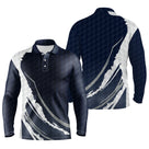 Polo manches longues sport unisexe bleu marine bande blanche grunge diagonale éclats balle tissu respirant