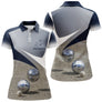 Polo pétanque noir gris bleu femme avec boules sur terrain et écusson, prénom personnalisé