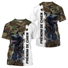 T-shirt manches longues Berger Hollandais all-over camouflage forêt motif Hollandse Herder bringé photo prénom
