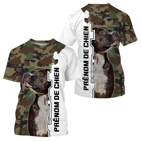 T-shirt manches longues Staffordshire all-over camouflage forêt motif Staffie bringé photo prénom personnalisés