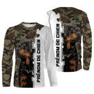 Sweat capuche chien Rottweiler all-over camouflage forêt motif chien noir feu photo prénom personnalisés cynophile