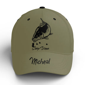 Casquette pêche carpe vert kaki Carpy Diem humour prénom broderie côté carpiste personnalisée