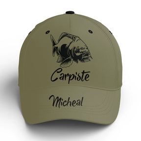 Casquette pêche carpe vert kaki Carpiste prénom broderie côté pêcheur étang personnalisée