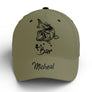Casquette pêche bar vert kaki bar stylisé prénom broderie côté pêcheur surfcasting personnalisée