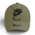 Casquette pêche brochet vert kaki brochet saut prénom broderie côté pêcheur carnassier personnalisée