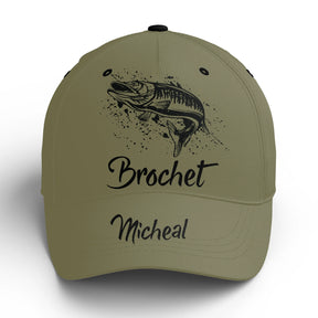 Casquette pêche brochet vert kaki Big Moustaches brochet attaque prénom broderie pêcheur personnalisée