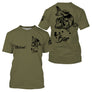 T-shirt pêche bar vert kaki illustration loup de mer en saut Bar prénom Michael manche personnalisé
