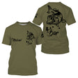 T-shirt pêche bar vert kaki illustration loup de mer en saut Bar prénom Michael manche personnalisé