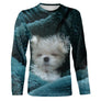 T-shirt chien bleu Bichon Maltais unisexe, design photoréaliste mignon quotidien tendre