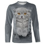 T-shirt chat gris Scottish Fold unisexe, design photoréaliste oreilles repliées mignon quotidien