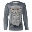 T-shirt chat gris Scottish Fold unisexe, design photoréaliste oreilles repliées mignon quotidien