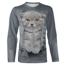 T-shirt chat gris Scottish Fold unisexe, design photoréaliste oreilles repliées mignon quotidien