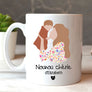 Mug nounou chérie céramique blanc 325 ml illustration silhouette adulte enfant étreinte robe florale prénom personnalisé