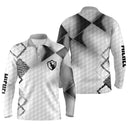 Polo manches longues golf unisexe blanc inserts noirs médaillon shield zone prénom tissu respirant