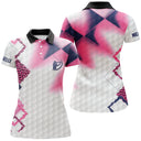 Polo golf femme blanc inserts noirs médaillon shield zone prénom manche coupe cintrée tissu respirant